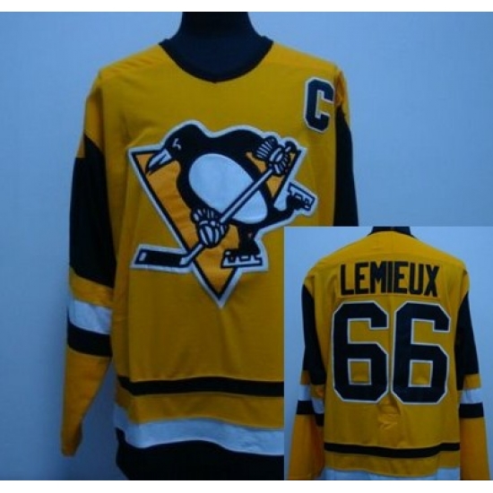 RBK hockey Pittsburgh Penguins #66 Marion Lemieux yellow jersey CCM w C patch RBK hockey Pittsburgh Penguins #66 Marion Lemieux yellow jersey CCM w C patch