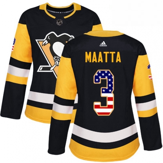 Womens Adidas Pittsburgh Penguins 3 Olli Maatta Authentic Black USA Flag Fashion NHL Jersey Womens Adidas Pittsburgh Penguins 3 Olli Maatta Authentic Black USA Flag Fashion NHL Jersey