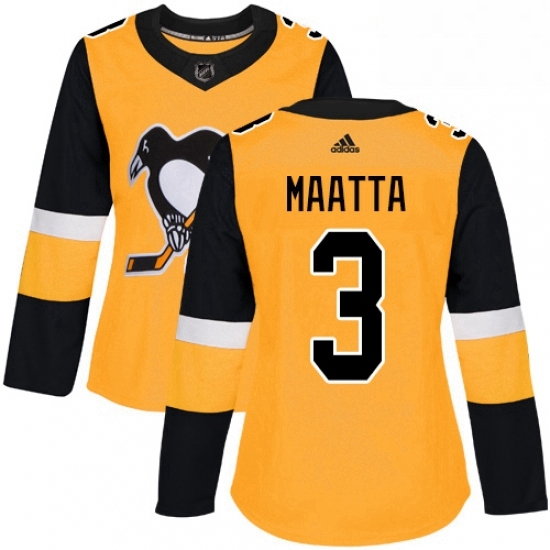 Womens Adidas Pittsburgh Penguins 3 Olli Maatta Authentic Gold Alternate NHL Jersey Womens Adidas Pittsburgh Penguins 3 Olli Maatta Authentic Gold Alternate NHL Jersey