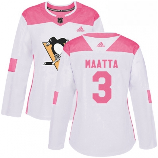 Womens Adidas Pittsburgh Penguins 3 Olli Maatta Authentic WhitePink Fashion NHL Jersey Womens Adidas Pittsburgh Penguins 3 Olli Maatta Authentic WhitePink Fashion NHL Jersey