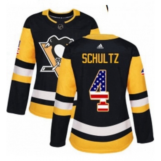 Womens Adidas Pittsburgh Penguins 4 Justin Schultz Authentic Black USA Flag Fashion NHL Jersey Womens Adidas Pittsburgh Penguins 4 Justin Schultz Authentic Black USA Flag Fashion NHL Jersey