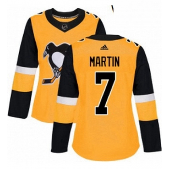 Womens Adidas Pittsburgh Penguins 7 Paul Martin Authentic Gold Alternate NHL Jersey Womens Adidas Pittsburgh Penguins 7 Paul Martin Authentic Gold Alternate NHL Jersey