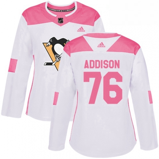Womens Adidas Pittsburgh Penguins 76 Calen Addison Authentic White Pink Fashion NHL Jersey Womens Adidas Pittsburgh Penguins 76 Calen Addison Authentic White Pink Fashion NHL Jersey