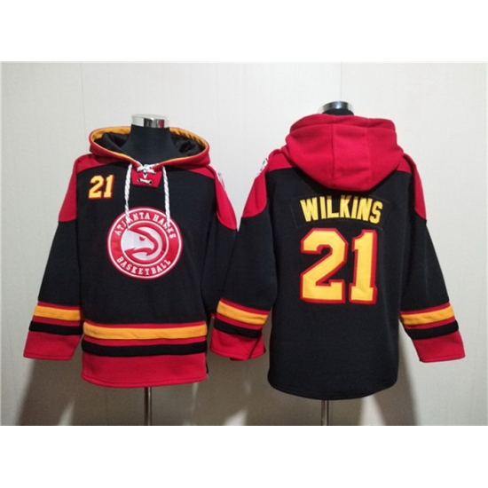 Men Atlanta Hawks 21 Dominique Wilkins Black Red Lace Up Pullover Hoodie Men Atlanta Hawks 21 Dominique Wilkins Black Red Lace Up Pullover Hoodie