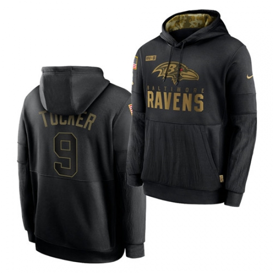 Men Baltimore Ravens 9 Justin Tucker 2020 Salute To Service Black Sideline Performance Pullover Hoodie Men Baltimore Ravens 9 Justin Tucker 2020 Salute To Service Black Sideline Performance Pullover Hoodie