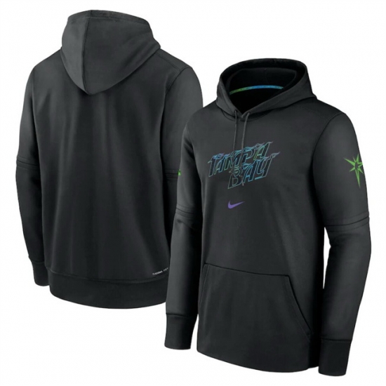 Men Tampa Bay Rays Black 2024 City Connect Collection Practice Performance Pullover Hoodie Men Tampa Bay Rays Black 2024 City Connect Collection Practice Performance Pullover Hoodie