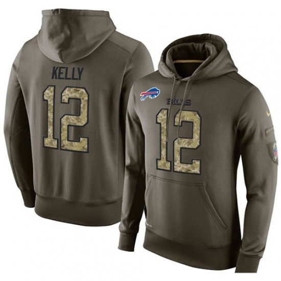 NFL Nike Buffalo Bills 12 Jim Kelly Green Salute To Service Mens Pullover Hoodie NFL Nike Buffalo Bills 12 Jim Kelly Green Salute To Service Mens Pullover Hoodie