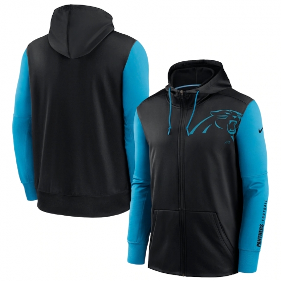 Men Carolina Panthers Black Blue Fan Gear Mascot Performance Full Zip Hoodie Men Carolina Panthers Black Blue Fan Gear Mascot Performance Full Zip Hoodie