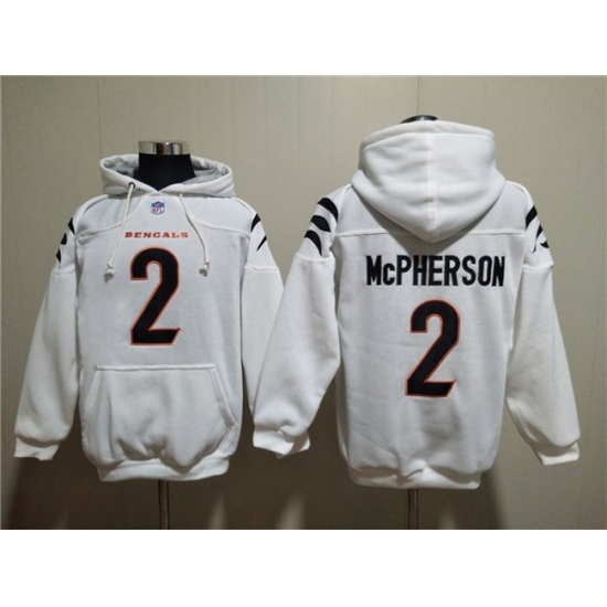Men Cincinnati Bengals 2 Evan McPherson White Pullover Hoodie Men Cincinnati Bengals 2 Evan McPherson White Pullover Hoodie