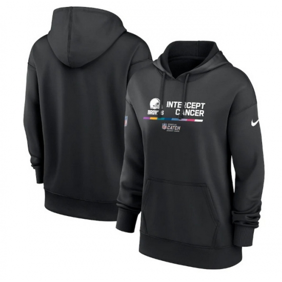 Women Cleveland Browns 2022 Black NFL Crucial Catch Therma Performance Pullover Hoodie