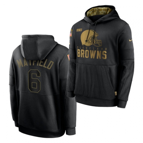 Men Cleveland Browns 6 Baker Mayfield 2020 Salute To Service Black Sideline Performance Pullover Hoodie Men Cleveland Browns 6 Baker Mayfield 2020 Salute To Service Black Sideline Performance Pullover Hoodie