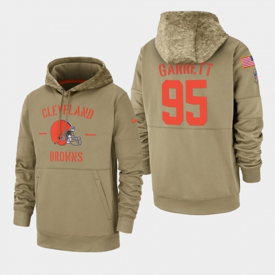 Mens Cleveland Browns 95 Myles Garrett 2019 Salute to Service Sideline Therma Pullover Hoodie Tan Mens Cleveland Browns 95 Myles Garrett 2019 Salute to Service Sideline Therma Pullover Hoodie Tan