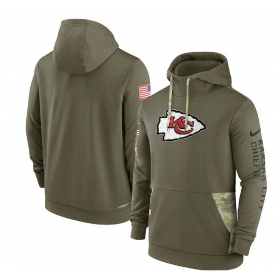 Men Kansas City Chiefs 2022 Olive Salute To Service Therma Performance Pullover Hoodie