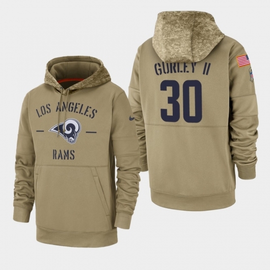 Mens Los Angeles Rams 30 Todd Gurley II 2019 Salute to Service Sideline Therma Pullover Hoodie Tan Mens Los Angeles Rams 30 Todd Gurley II 2019 Salute to Service Sideline Therma Pullover Hoodie Tan