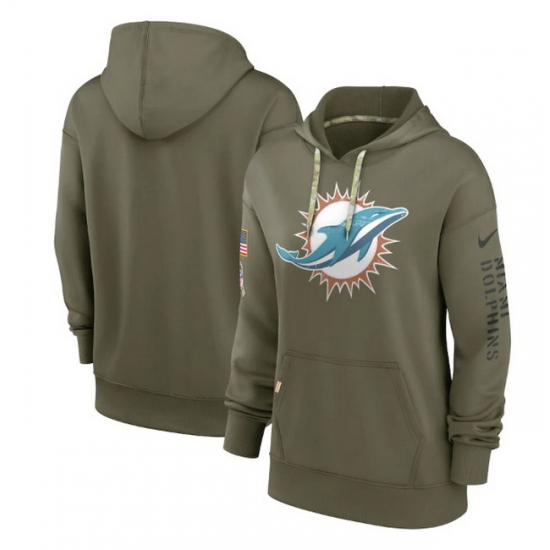 Women Miami Dolphins 2022 Olive Salute To Service Therma Performance Pullover Hoodie Women Miami Dolphins 2022 Olive Salute To Service Therma Performance Pullover Hoodie
