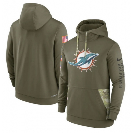 Men Miami Dolphins 2022 Olive Salute To Service Therma Performance Pullover Hoodie Men Miami Dolphins 2022 Olive Salute To Service Therma Performance Pullover Hoodie