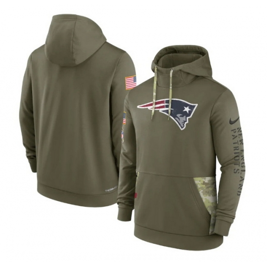 Men New England Patriots 2022 Olive Salute To Service Therma Performance Pullover Hoodie Men New England Patriots 2022 Olive Salute To Service Therma Performance Pullover Hoodie