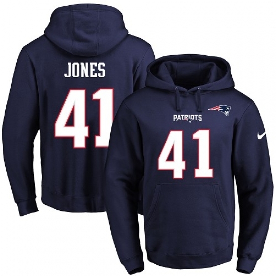 NFL Mens Nike New England Patriots 41 Cyrus Jones Navy Blue Name Number Pullover Hoodie NFL Mens Nike New England Patriots 41 Cyrus Jones Navy Blue Name Number Pullover Hoodie