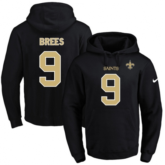 NFL Mens Nike New Orleans Saints 9 Drew Brees Black Name Number Pullover Hoodie NFL Mens Nike New Orleans Saints 9 Drew Brees Black Name Number Pullover Hoodie