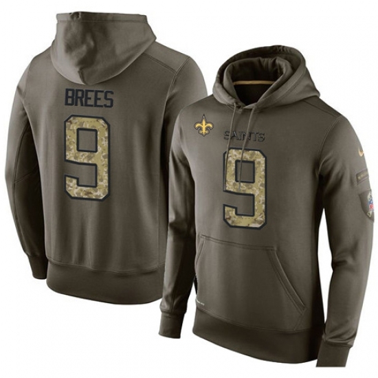 NFL Nike New Orleans Saints 9 Drew Brees Green Salute To Service Mens Pullover Hoodie NFL Nike New Orleans Saints 9 Drew Brees Green Salute To Service Mens Pullover Hoodie