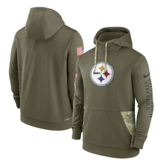 Men Pittsburgh Steelers 2022 Olive Salute To Service Therma Performance Pullover Hoodie Men Pittsburgh Steelers 2022 Olive Salute To Service Therma Performance Pullover Hoodie