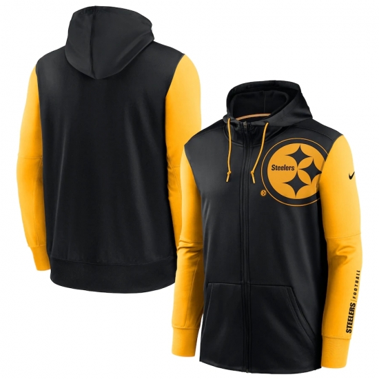 Men Pittsburgh Steelers Black Gold Fan Gear Mascot Performance Full Zip Hoodie Men Pittsburgh Steelers Black Gold Fan Gear Mascot Performance Full Zip Hoodie
