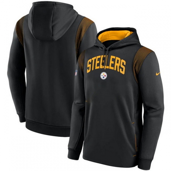 Men Pittsburgh Steelers Black Sideline Stack Performance Pullover Hoodie 002 Men Pittsburgh Steelers Black Sideline Stack Performance Pullover Hoodie 002