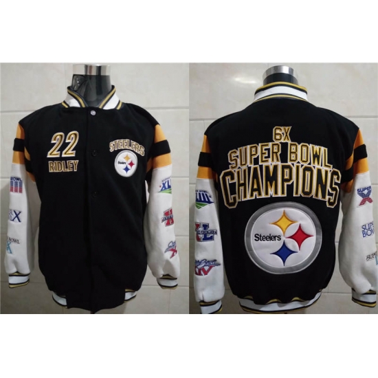 Men Pittsburgh Steelers Stevan Ridley 22 Six Times Super Bowl Champion Black Stitched Hoodie Men Pittsburgh Steelers Stevan Ridley 22 Six Times Super Bowl Champion Black Stitched Hoodie