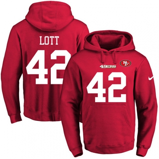 NFL Mens Nike San Francisco 49ers 42 Ronnie Lott Red Name Number Pullover Hoodie NFL Mens Nike San Francisco 49ers 42 Ronnie Lott Red Name Number Pullover Hoodie