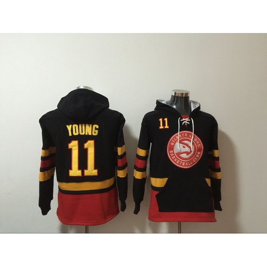 Men Atlanta Hawks #11 Trae Young Black All Stitched Hoody Men Atlanta Hawks #11 Trae Young Black All Stitched Hoody