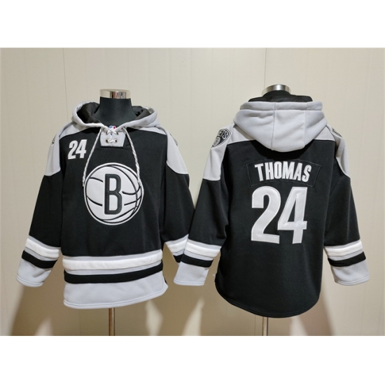 Men Brooklyn Nets 24 Cam Thomas Black Lace Up Pullover Hoodie Men Brooklyn Nets 24 Cam Thomas Black Lace Up Pullover Hoodie