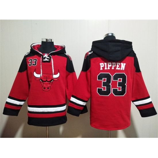 Men Chicago Bulls 33 Scottie Pippen Red Black Ageless Must Have Lace Up Pullover Hoodie Men Chicago Bulls 33 Scottie Pippen Red Black Ageless Must Have Lace Up Pullover Hoodie