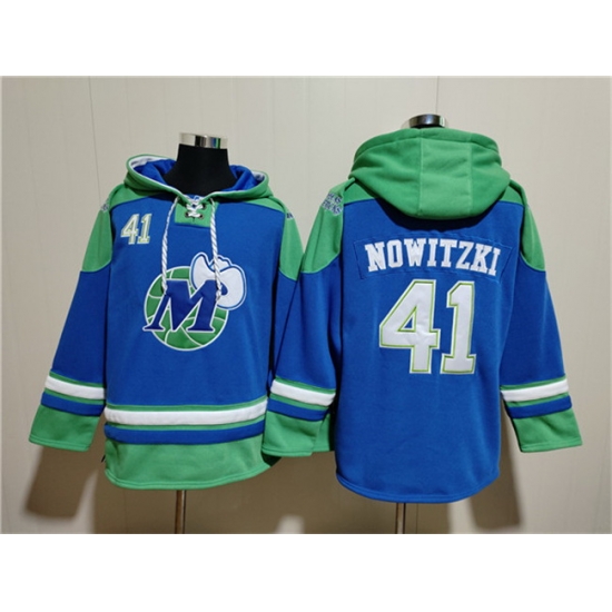 Men Dallas Mavericks 41 Dirk Nowitzki Royal Ageless Must Have Lace Up Pullover Hoodie Men Dallas Mavericks 41 Dirk Nowitzki Royal Ageless Must Have Lace Up Pullover Hoodie