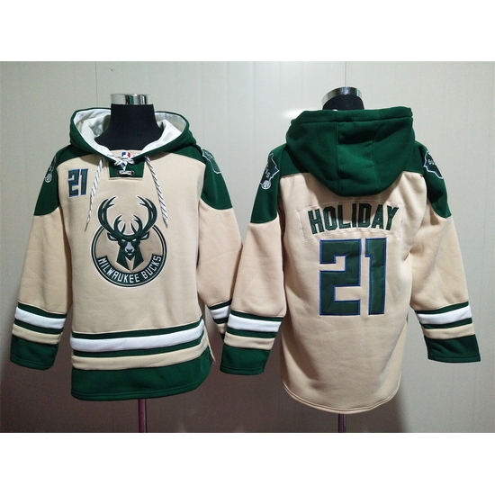 Men's Milwaukee Bucks #21 Jrue Holiday Cream Hoody Men's Milwaukee Bucks #21 Jrue Holiday Cream Hoody