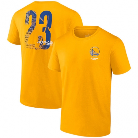 Men's Golden State Warriors #23 Draymond Green 2021-2022 Gold NBA Finals Champions Name & Number T-Shirt Men's Golden State Warriors #23 Draymond Green 2021-2022 Gold NBA Finals Champions Name & Number T-Shirt