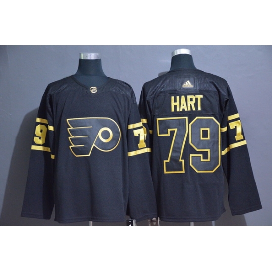 Men Philadelphia Flyers 79 Carter Hart Black Gold Adidas Jersey Men Philadelphia Flyers 79 Carter Hart Black Gold Adidas Jersey