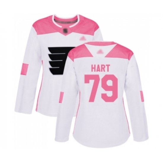 Women Philadelphia Flyers #79 Carter Hart Authentic White Pink Fashion Hockey Jersey Women Philadelphia Flyers #79 Carter Hart Authentic White Pink Fashion Hockey Jersey