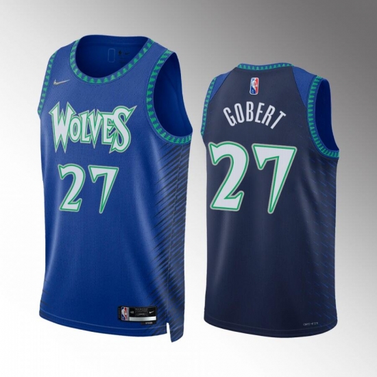 Men Minnesota Timberwolves 27 Rudy Gobert 2021 22 Blue City Edition 75th Anniversary Swingman Stitched Jersey Men Minnesota Timberwolves 27 Rudy Gobert 2021 22 Blue City Edition 75th Anniversary Swingman Stitched Jersey