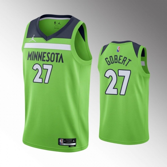 Men Minnesota Timberwolves 27 Rudy Gobert Statement Edition Green 75th Anniversary Swingman Stitched Jersey Men Minnesota Timberwolves 27 Rudy Gobert Statement Edition Green 75th Anniversary Swingman Stitched Jersey
