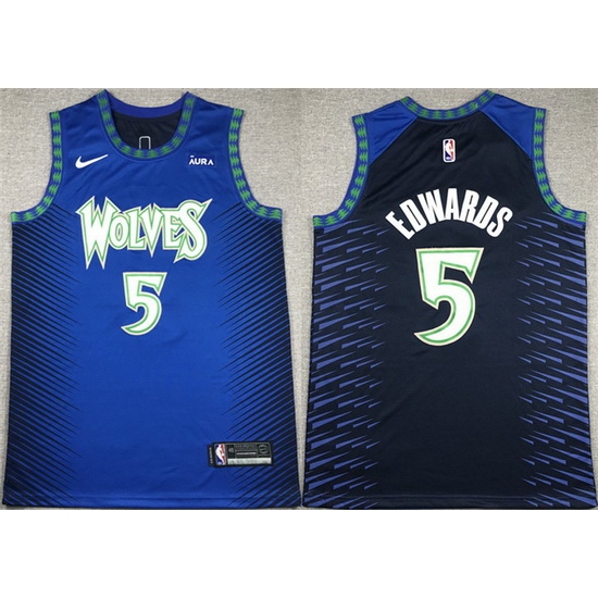 Men Minnesota Timberwolves 5 Anthony Edwards Blue City Edition Stitched Jersey Men Minnesota Timberwolves 5 Anthony Edwards Blue City Edition Stitched Jersey