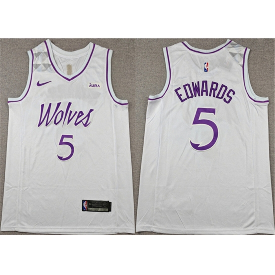 Men Minnesota Timberwolves 5 Anthony Edwards White Stitched Jersey Men Minnesota Timberwolves 5 Anthony Edwards White Stitched Jersey