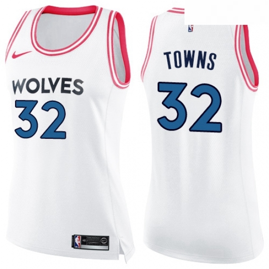 Womens Nike Minnesota Timberwolves 32 Karl Anthony Towns Swingman WhitePink Fashion NBA Jersey Womens Nike Minnesota Timberwolves 32 Karl Anthony Towns Swingman WhitePink Fashion NBA Jersey