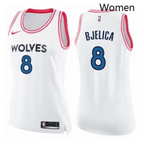 Womens Nike Minnesota Timberwolves 8 Nemanja Bjelica Swingman WhitePink Fashion NBA Jersey 