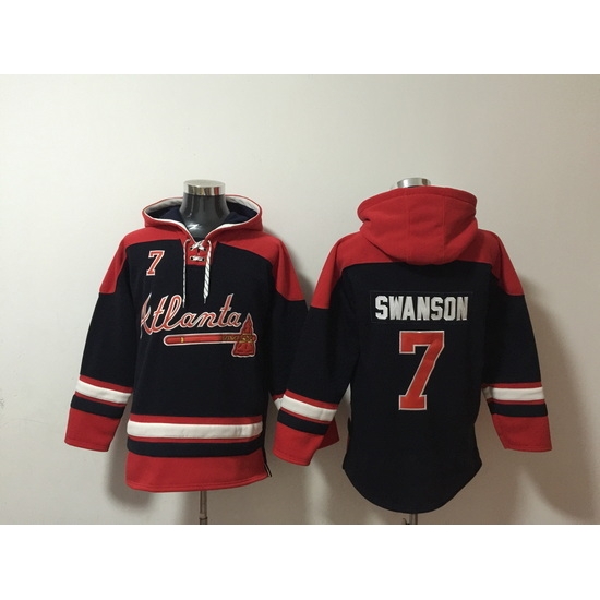 Men Atlanta Braves 7 Dansby Swanson Stitched Hoodie Men Atlanta Braves 7 Dansby Swanson Stitched Hoodie