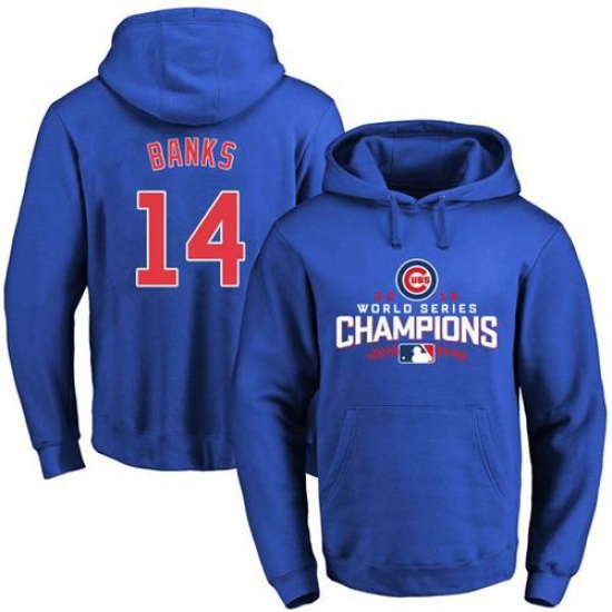 Men Chicago Cubs 14 Ernie Banks Blue 2016 World Series Champions Pullover MLB Hoodie Men Chicago Cubs 14 Ernie Banks Blue 2016 World Series Champions Pullover MLB Hoodie