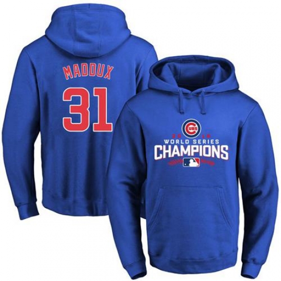 Men Chicago Cubs 31 Greg Maddux Blue 2016 World Series Champions Pullover MLB Hoodie Men Chicago Cubs 31 Greg Maddux Blue 2016 World Series Champions Pullover MLB Hoodie