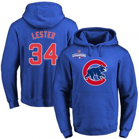 Men Chicago Cubs 34 Jon Lester Blue 2016 World Series Champions Primary Logo Pullover MLB Hoodie Men Chicago Cubs 34 Jon Lester Blue 2016 World Series Champions Primary Logo Pullover MLB Hoodie