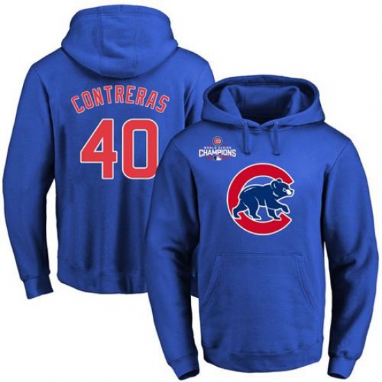 Men Chicago Cubs 40 Willson Contreras Blue 2016 World Series Champions Primary Logo Pullover MLB Hoodie Men Chicago Cubs 40 Willson Contreras Blue 2016 World Series Champions Primary Logo Pullover MLB Hoodie