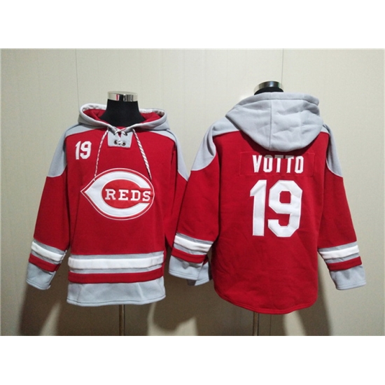Men Cincinnati Reds 19 Joey Votto Red Ageless Must Have Lace Up Pullover Hoodie