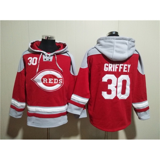 Men Cincinnati Reds 30 Ken Griffey Jr Red Ageless Must Have Lace Up Pullover Hoodie Men Cincinnati Reds 30 Ken Griffey Jr Red Ageless Must Have Lace Up Pullover Hoodie
